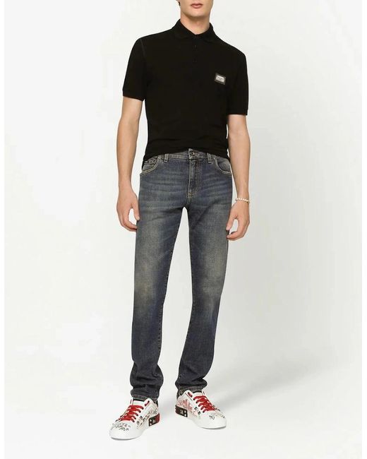 Dolce & Gabbana Black Logo Polo Plaque Shirt for men