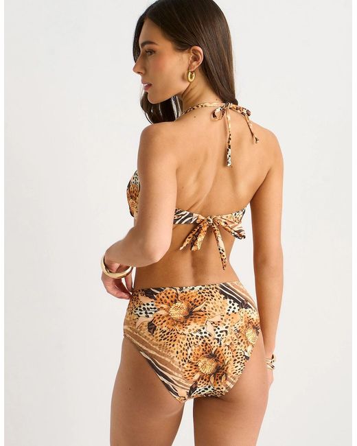 Gini London Natural Animal Floral Print Twist Front Bikini Top