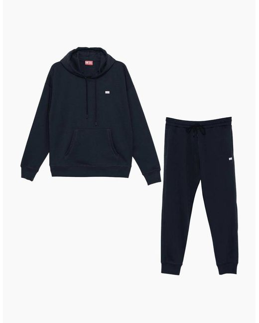 DIESEL Blue S-Rob Overhead Rubber Logo Hooded Tracksuit for men