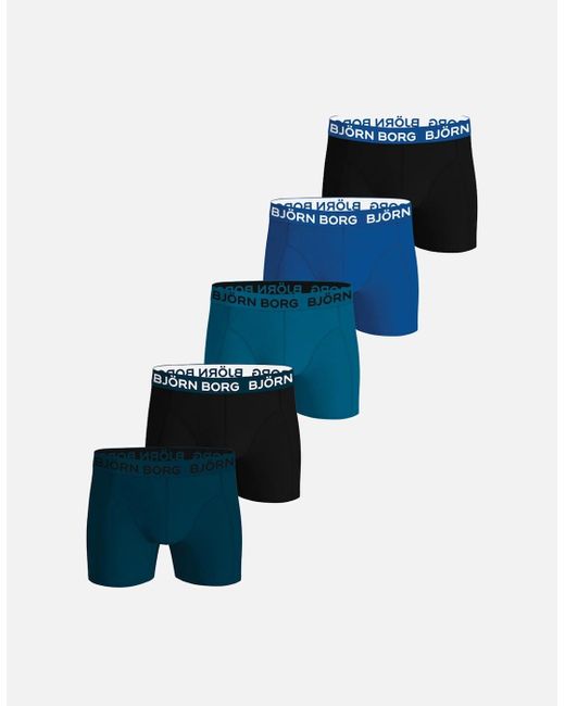 Björn Borg Blue 5-Pack Cotton Stretch Boxer Briefs for men