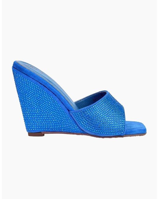 XY London Blue Ladies Peggie Rhinestone Wedge Mules