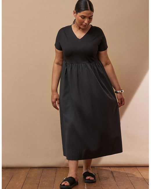 Live Unlimited London Black Jersey Woven Mix T-Shirt Dress
