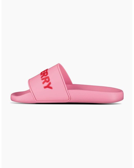 Burberry Pink Logo Tech Furley Sliders Bubblegum
