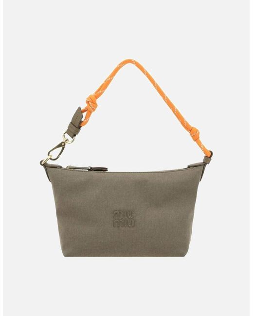 Miu Miu Gray Cotton Shoulder Bag With Rope Handle