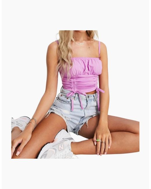Brave Soul Purple Ruched Cami Vest Stretchy Crop Top Summer Beach Cropped Tops Strappy Vest