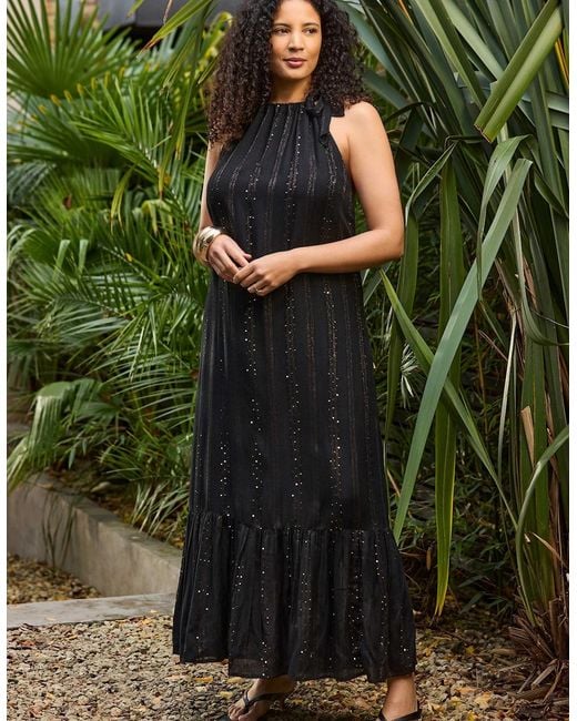 Live Unlimited London Green Lurex Halter Neck Maxi Dress