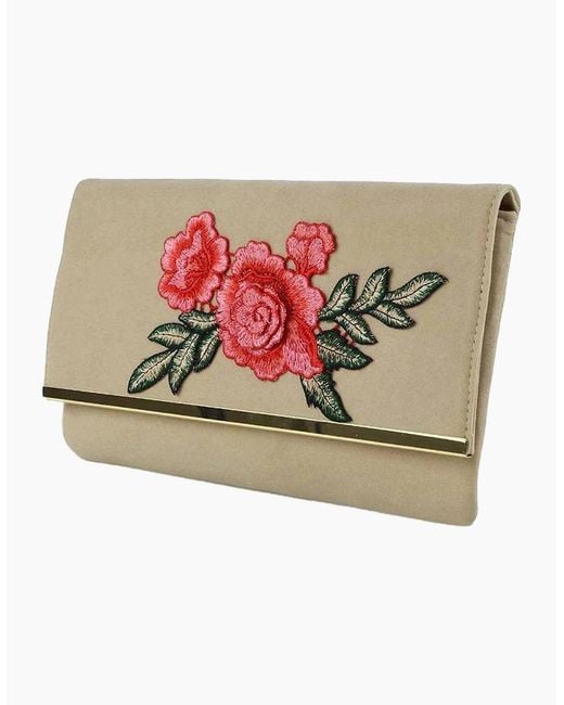 XY London Natural Mika Embroidered Flower Chain Strap Clutch Bag