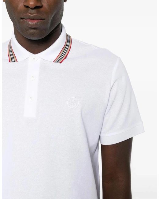 Burberry White 'Pierson' Tb Collar Polo-Shirt for men