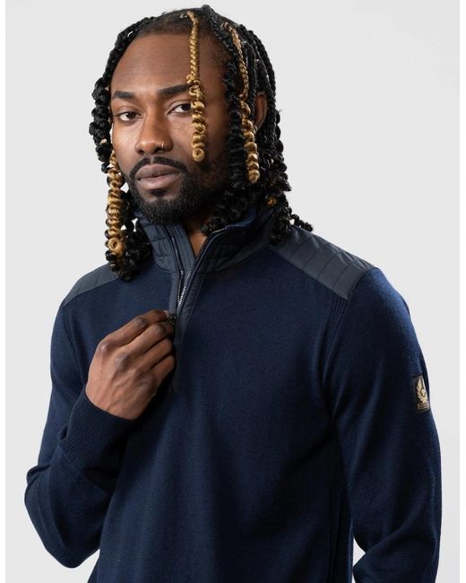 Belstaff Blue Kilmington Merino Wool Quarter Zip Jumper for men