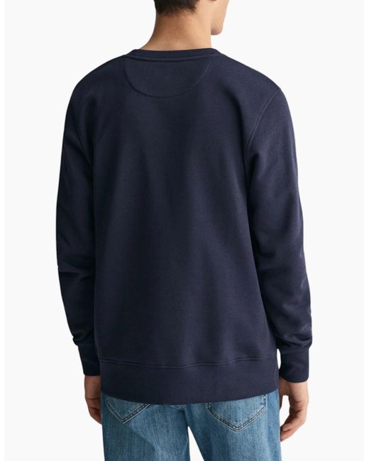Gant Blue Shield Crew Neck Sweatshirt Pullover French Terry Graphic Embroidered for men
