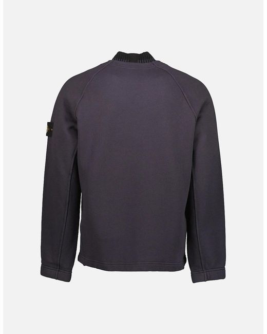Stone Island Blue Organic Cotton Diagonal Fleece Sweatshirt for men
