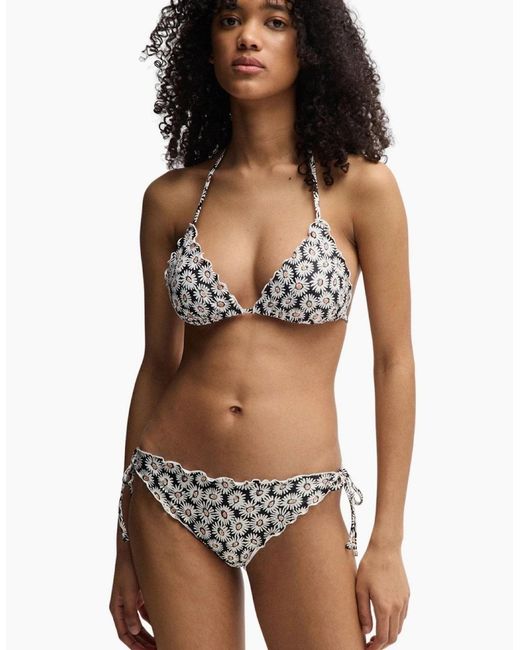 Boss Metallic Ditsy Daisies Ruffle Bikini Top
