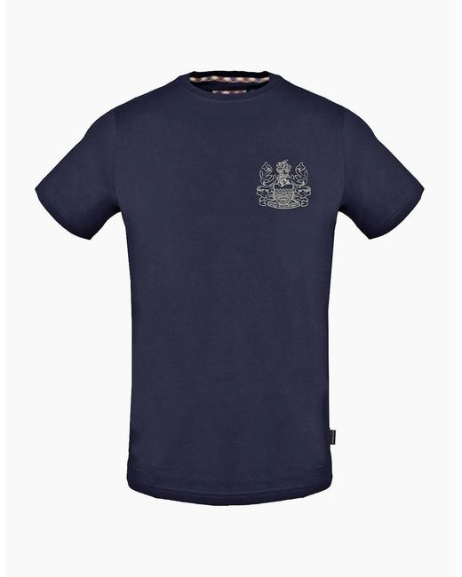 Aquascutum Blue Stitched Aldis Logo T-Shirt for men