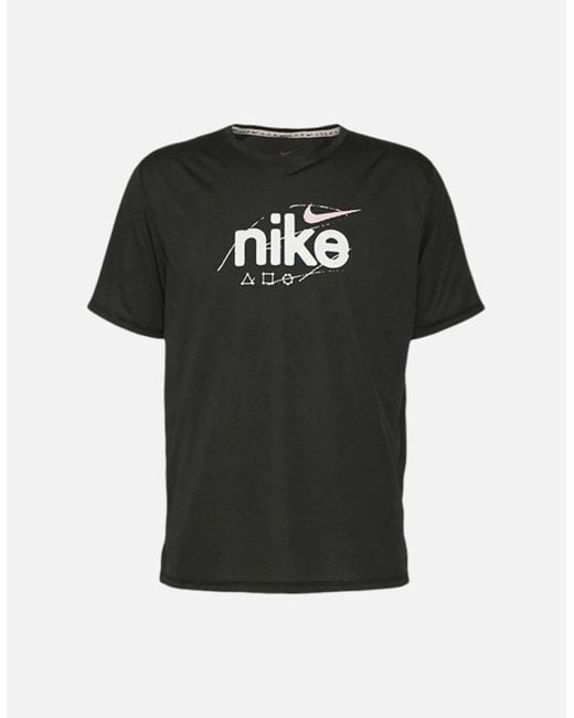 Nike Black Dri-Fit T Shirt Short Sleeve Quick Dry Miler Reflective Running Tops for men