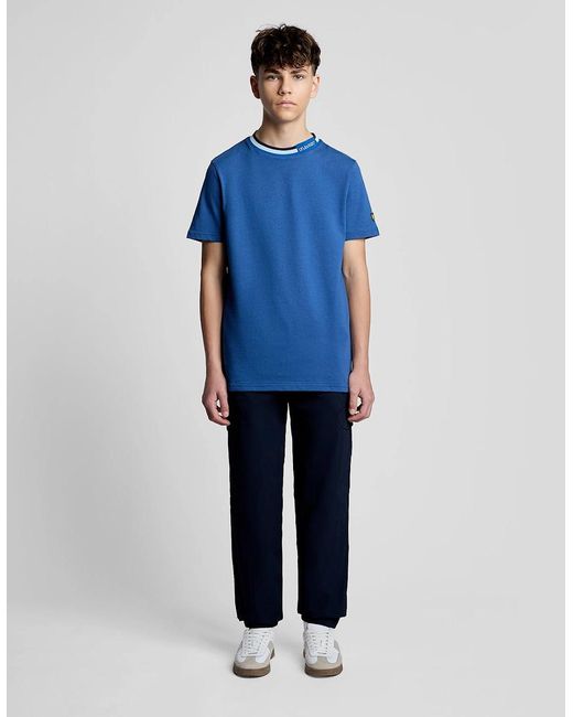 Lyle & Scott Blue Tipped Collar Logo T-Shirt for men