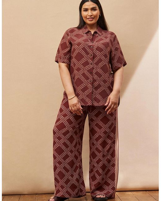 Live Unlimited London Brown Geo Print Wide Leg Trouser