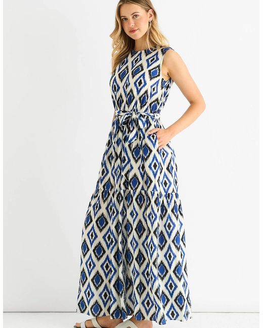 Gini London Blue Geo Print Elasticated Waist Maxi Dress