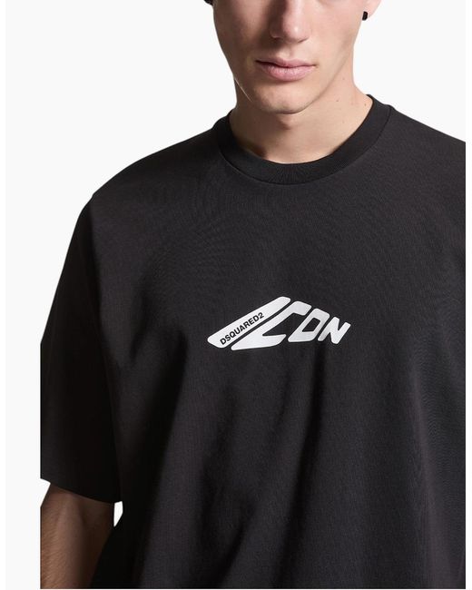DSquared² Black T Shirts Drop Shoulder Cotton Tee for men