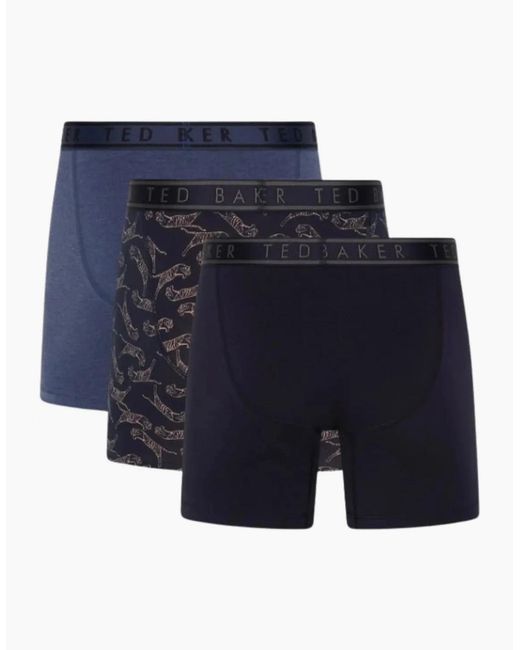 Ted Baker Blue 3-Pack Tigers Print Boxer Briefs, Denim for men
