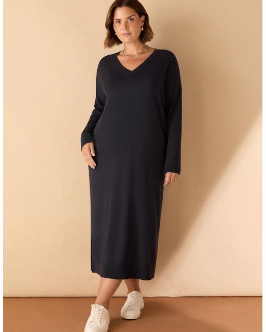 Live Unlimited London Blue V Neck Knit Jumper Dress