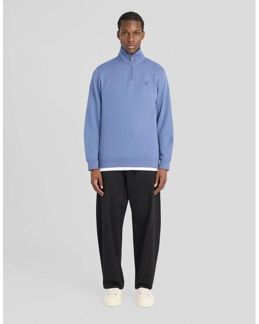 Lyle & Scott Blue Superfine Cotton 1/4 Zip Sweatshirt for men