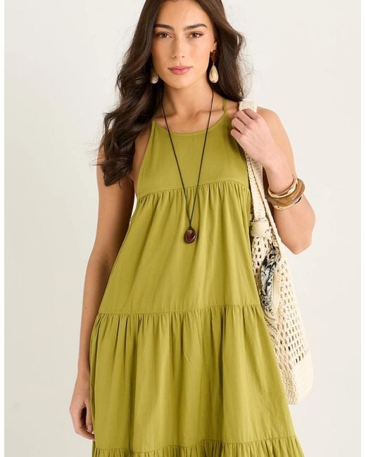 Gini London Yellow Khaki Tiered Halter Maxi Trapeze Dress