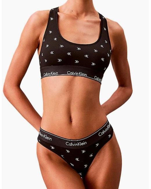Calvin Klein Black Diamond Logo Print Thong