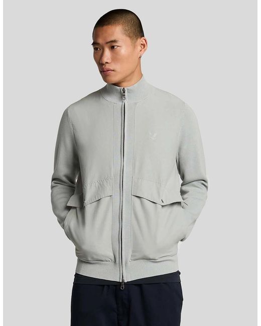 Lyle & Scott Gray Milano Hybrid Full Zip Knitted Jacket for men