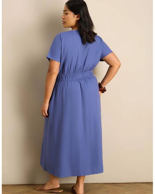 Live Unlimited London Blue Petite Linen Blend V-Neck Waist Detail Midaxi Dress