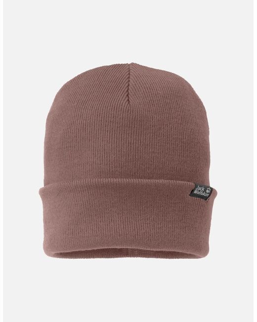 Jack Wolfskin Brown Ribbed Fine Knit Cuffed Beanie Hat for men