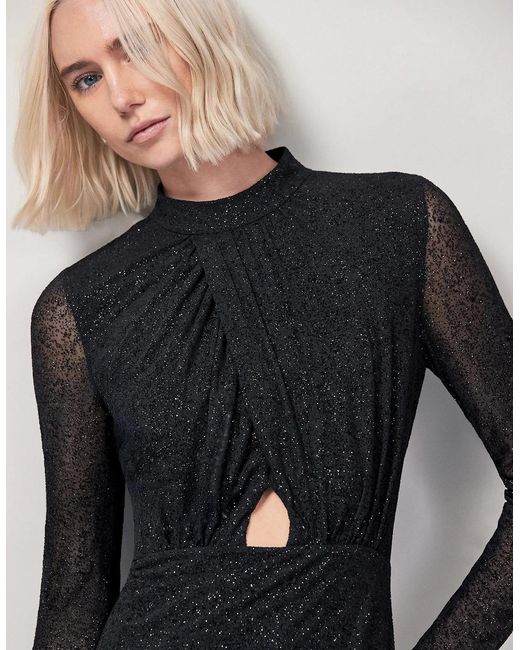 Ro&zo Black Cleo Flocked Cut Out Detail Dress