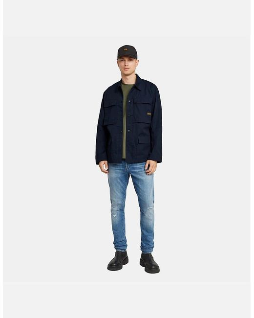 G-Star Blue Solid Patterned Overshirt With Flap Pocket for men