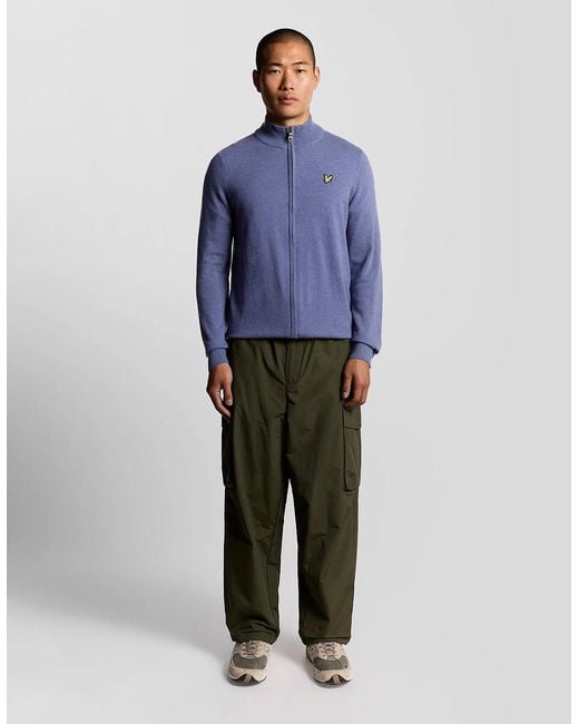 Lyle & Scott Blue Lambswool Blend Zip Cardigan for men