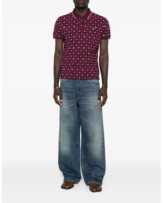 Vivienne Westwood Red All Over Orb Polo Shirt Burgundy for men