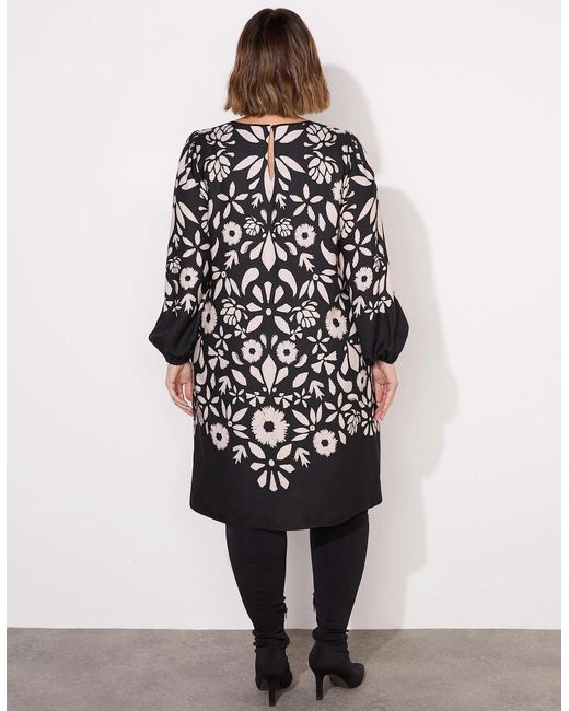 Live Unlimited London Black Graphic Floral Placement Dress