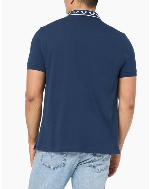 True Religion Blue Polo Shirt Relaxed Fit Branded Collar Ss Pique Polo Shirts for men