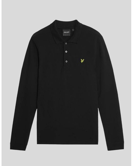 Lyle & Scott Black Long Sleeve Cotton Polo Shirt for men