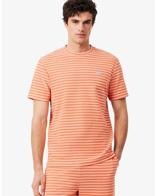 Lacoste Orange Textured Striped Cotton T-Shirt for men