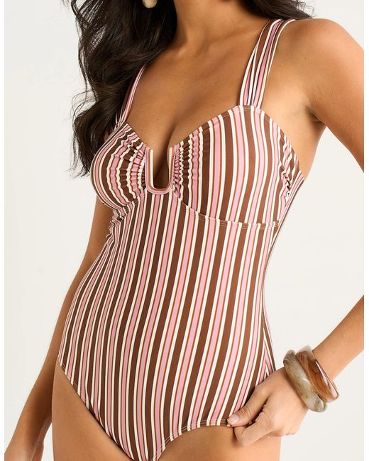 Gini London Multicolor Multi Colour Stripe Square Neck Swimsuit
