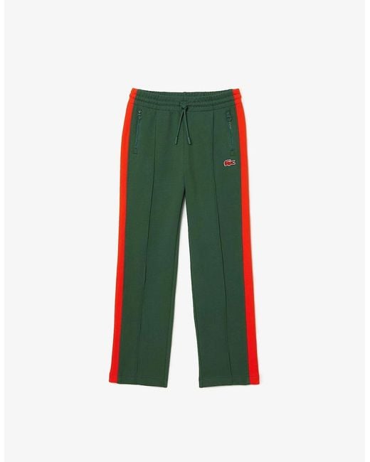 Lacoste Green Vertical Stripe Track Pants With Zipped Pockets