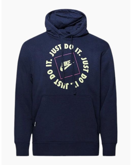 Nike Blue Fleece Hoodie Jdi Pullover Long Sleeve Winter Hooded Sweatshirts for men