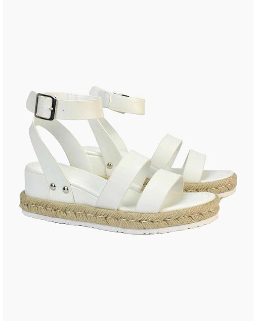 XY London White Ladies Brook Platform Low Wedge Sandals
