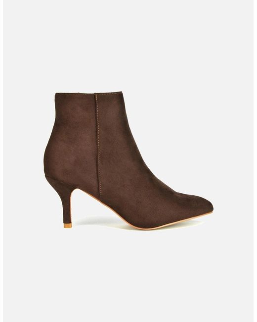 XY London Brown Ladies Anastsia Side Zip Mid Kitten Heel Ankle Boots