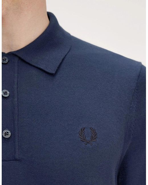 Fred Perry Blue Cotton Knitted Polo Shirt for men