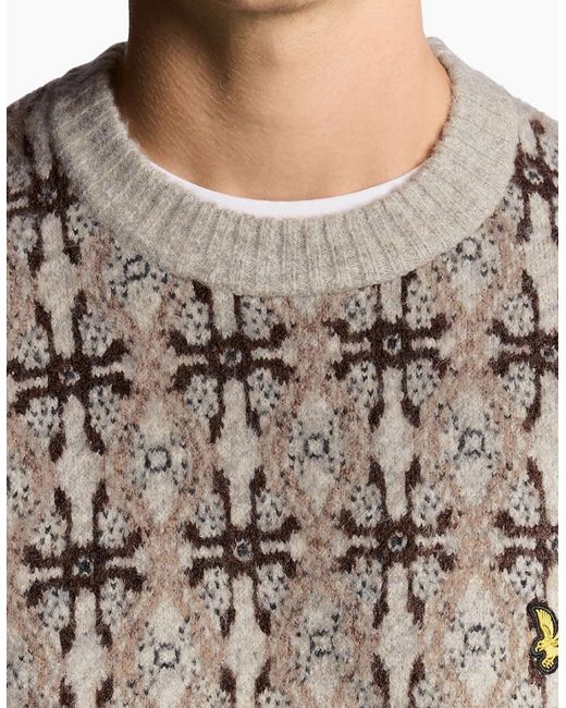 Lyle & Scott Gray Lyle & Scott Brushed Intarsia Crew Neck Jumper for men