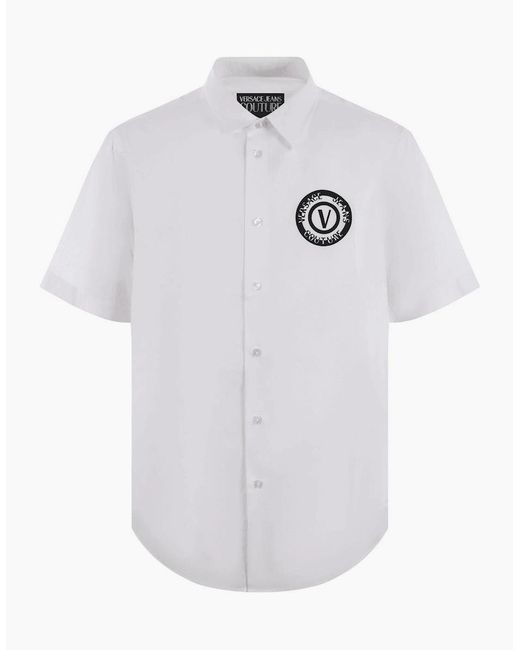 Versace White Printed Logo Short Sleeve Shirt for men