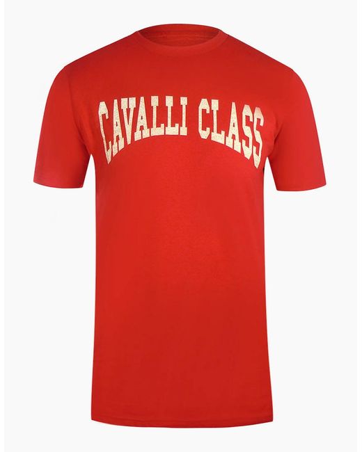 Roberto Cavalli Red Cavalli Class Varsity Logo T-Shirt for men