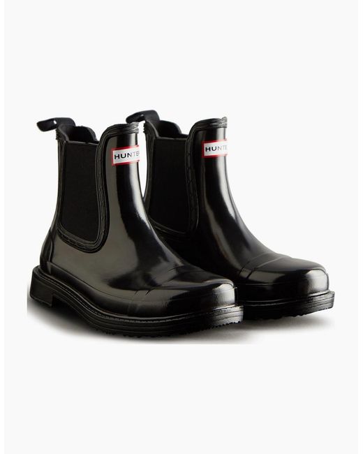 Hunter Black Commando Gloss Chelsea Boot Wellingtons