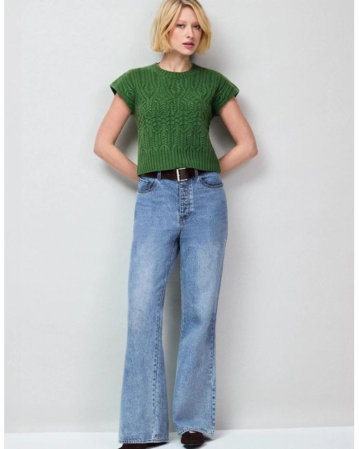 Ro&zo Green Cable Knit Wool Cap Sleeve Jumper