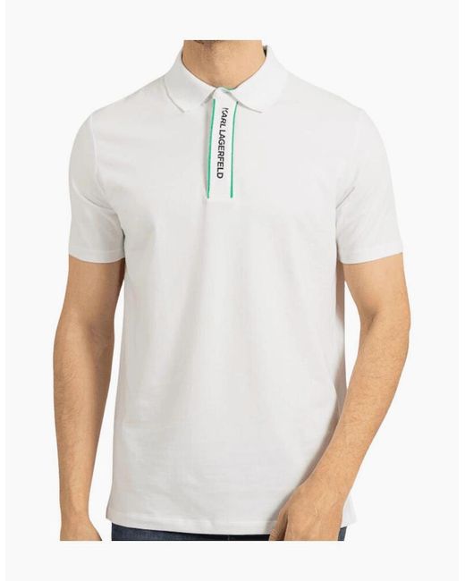 Karl Lagerfeld White Cotton Placket Logo Polo Shirt for men